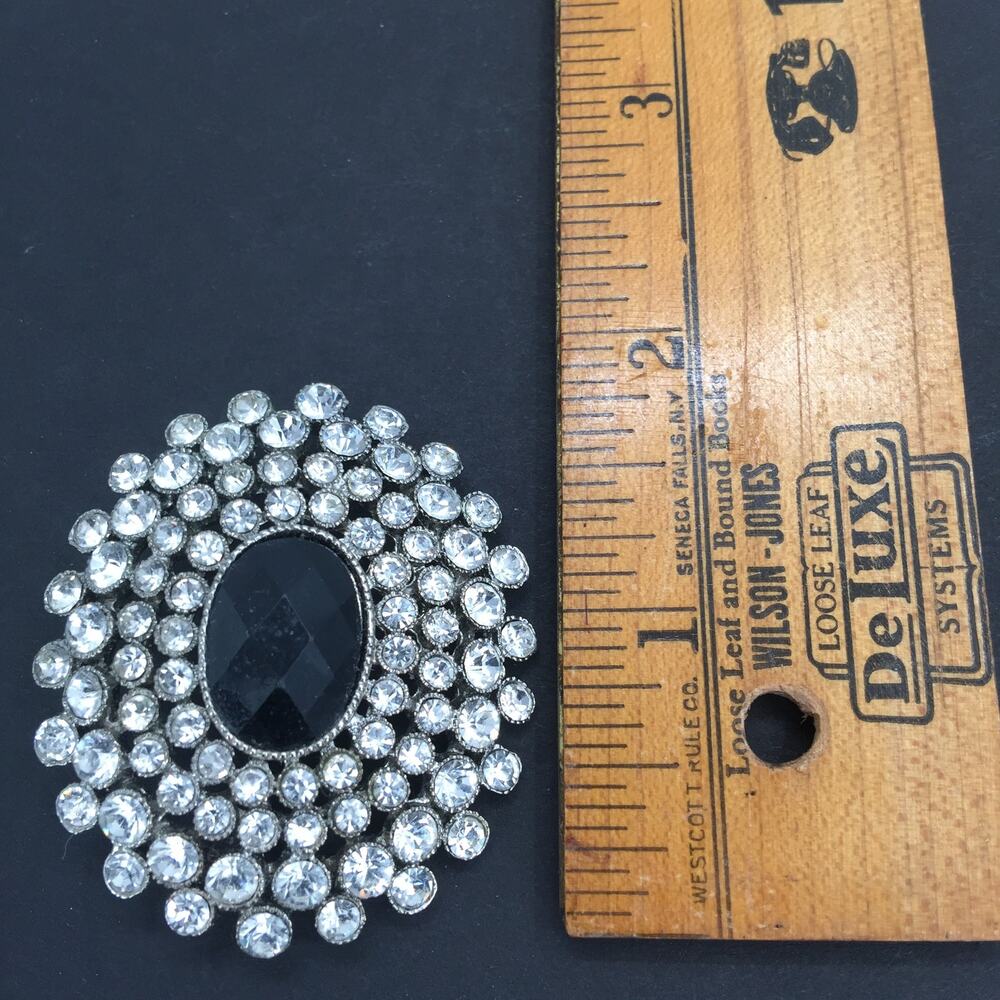 Monet Vintage Silver Color Rhinestones Black Faux Gem Brooch Pin - Picture 4 of 4